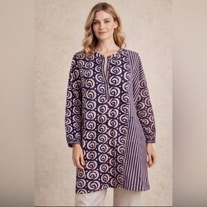 Handmade 100% Cotton Blue and Light Pink Kurta Dress Tunic Swirl Print Stripes